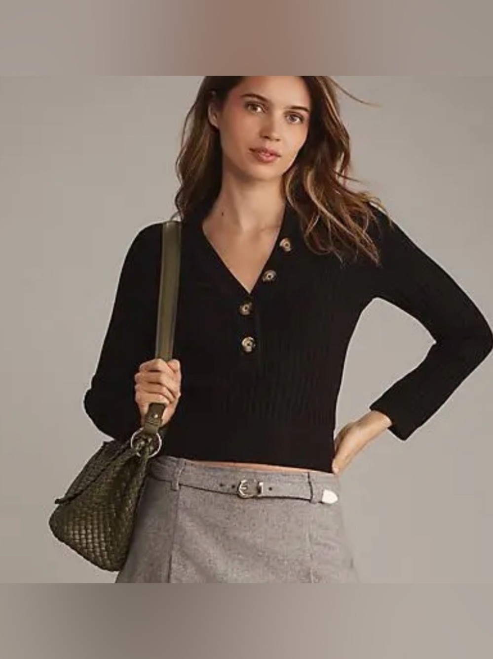 Anthropologie Pilcro Ribbed Button Front Sweater Cardigan Size Large NWT